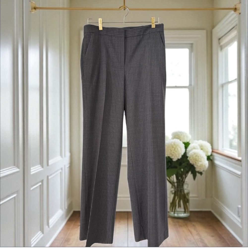 Brooks Brothers Italian Wool Stretch Flare Leg Grey Pinstripe Trousers LIKE NEW